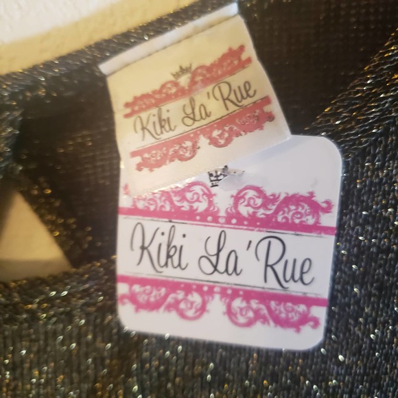 Kiki La Rue Metallic Gold Sparkle Black Top 2XL Keyhole Stretch Ruched Sleeve - Picture 6 of 9